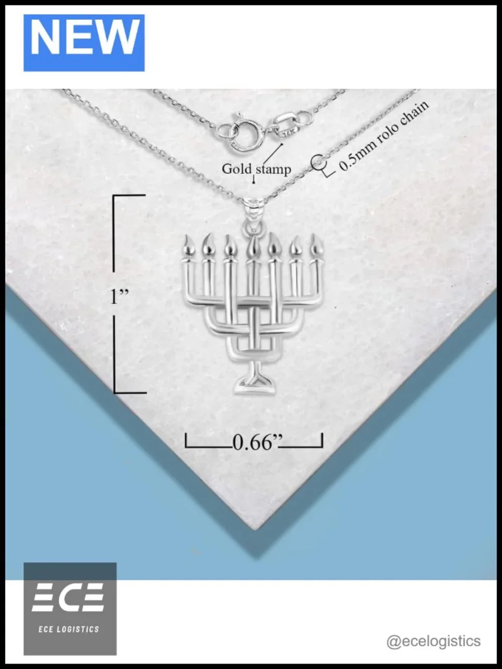 Sterling Silver Jewish Menorah Pendant Necklace 22
